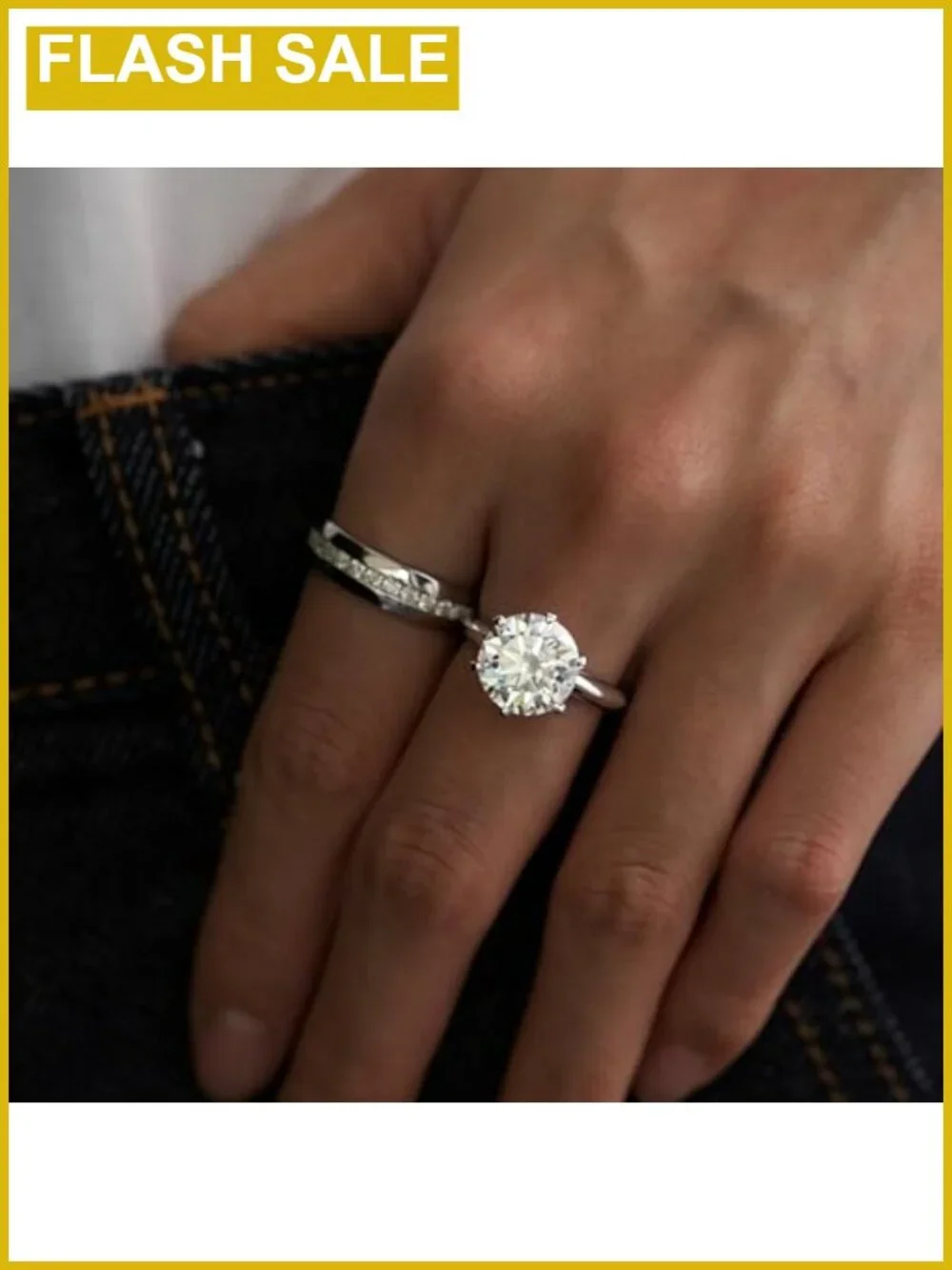 Moissanite Engagement Ring 925 Sterling Silver 18K White Gold Plated 5CT Round